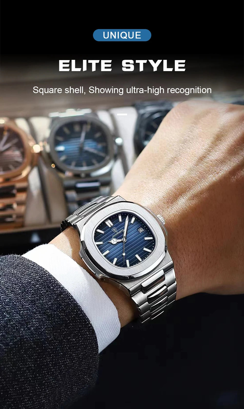 POEDAGAR Square Luxury Men Wristwatch Waterproof Luminous Date Stainless Steel Male Clock Business Sports Quartz Watches For Men - Sun Studio