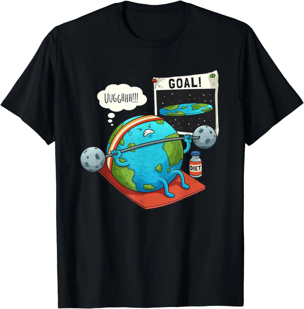 Funny Flat Earth Fitness Goal Gym Workout Training Meme T-Shirt  Men Clothing Tops Graphic T Shirts Streetwear Camisas - Sun Studio