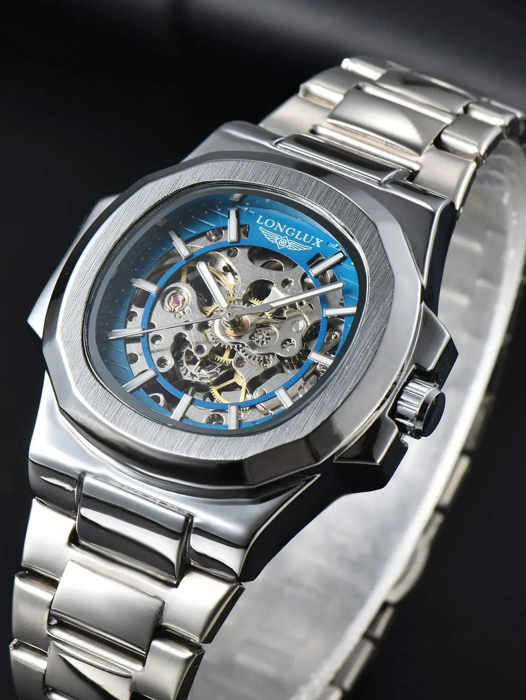 LONGLUX Men automatic mechanical watch luxury watches waterproof skeleton business cheap wholesale stainless steel gift watch - Sun Studio