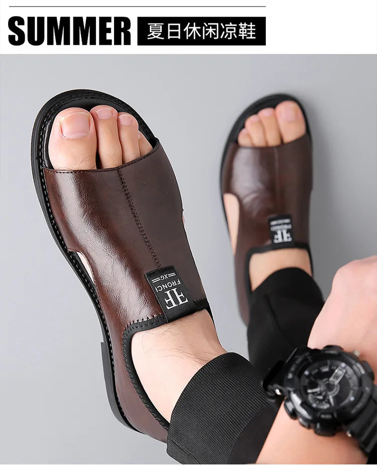 Sandals for Men Brand Casual Shoes Outdoor 2025 New Men's Slippers Comfortable Beach Shoes High Quality Leather Men Flat Sandals - Sun Studio