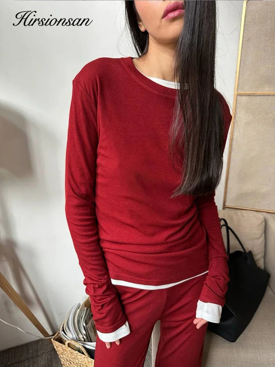 Hirsionsan Modal Soft Loose Sets Women 2026 Casual Two Pieces Long Sleeve T Shirts and High Waist Dresses Outfits Tracksuit - Sun Studio