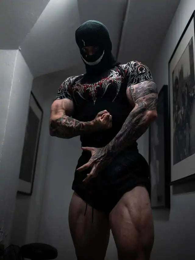 GYM T-shirt Men's Dark Gothic Print Muscle Tee  High Elasticity And Quick Drying Exercise For Bodybuilding Training 2026 Summer - Sun Studio