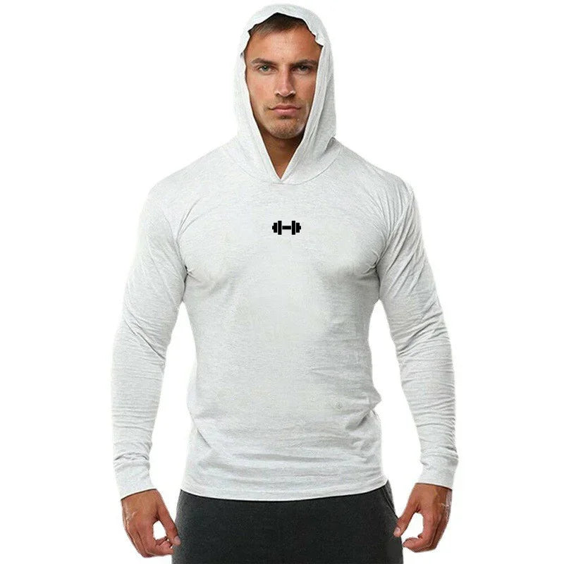 Gym Running Sport T-Shirts Mens Cotton Long Sleeve Hooded Clothing Fitness Bodybuilding Muscle Hoodies Workout Jogging Shirts - Sun Studio