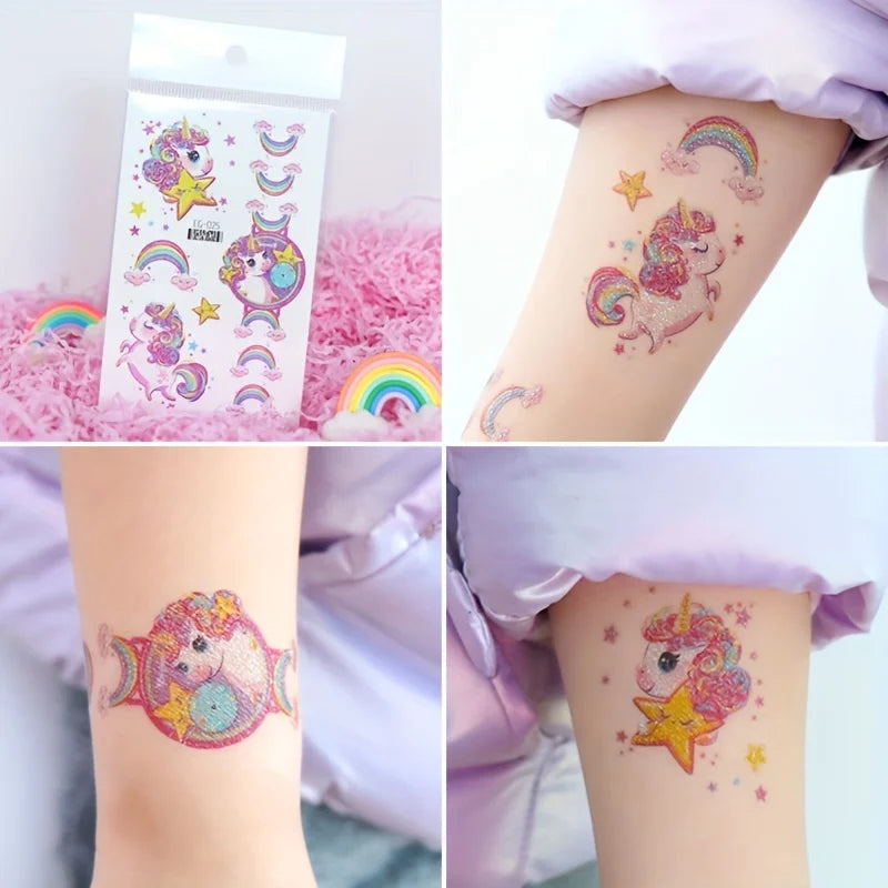 12 Sheets Glitter Mermaid Tattoo Stickers For Kids Cute Unicorn Temporary Tattoos Body Art Fake Tattoo Birthday Party Favors - Sun Studio