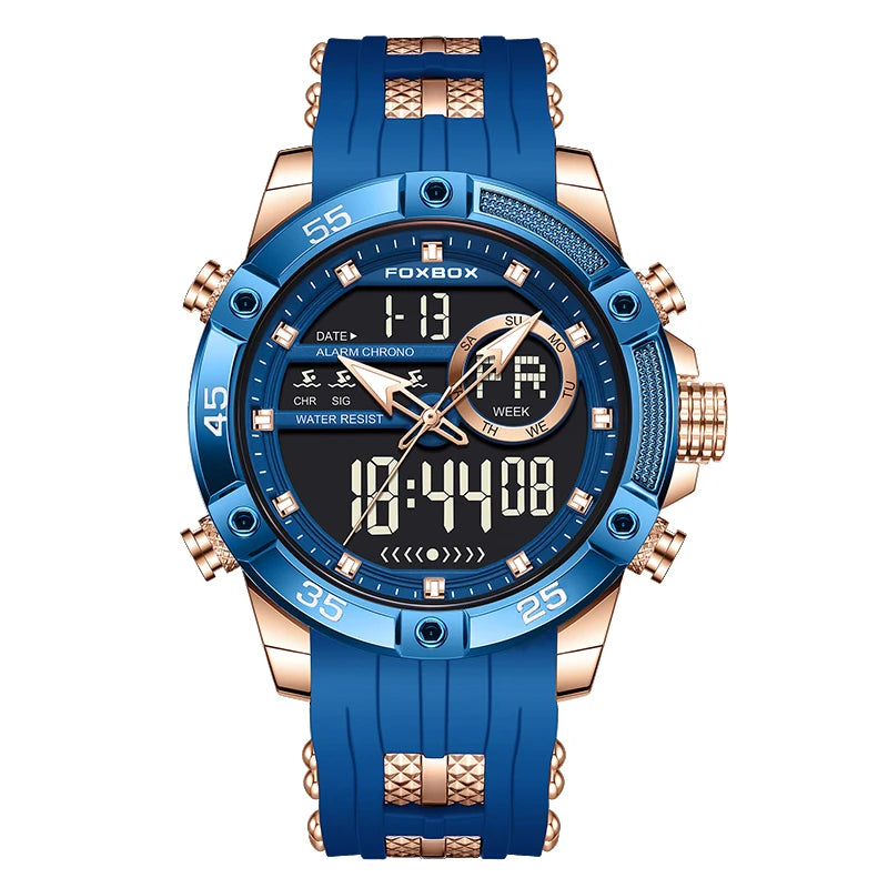 FOXBOX LED Dual Display Quartz Watch Soft Silicone Waterproof Luminous Digital Date Mens Watches Fashion Chronograph Man Watch - Sun Studio