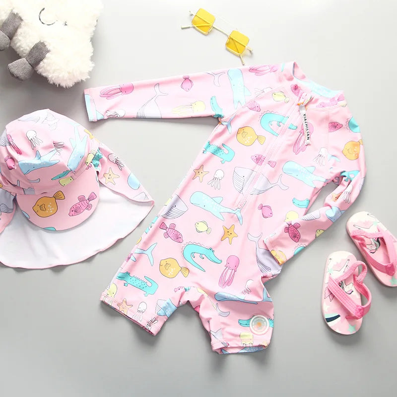 UPF50 Girls Swimwear Long Sleeves Floral Baby Swimsuit UV Protection Children's Swimming Suit Beach Summer Toddler Bathing Suit - Sun Studio