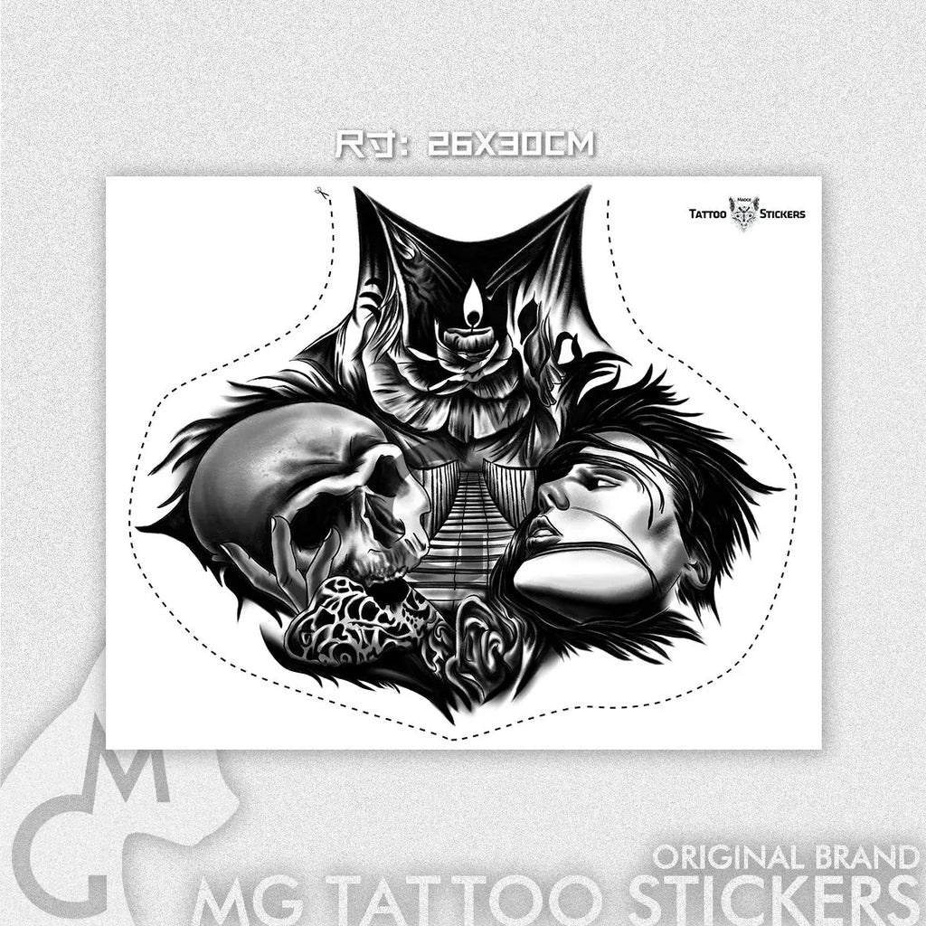 Lasting Skull Fake Tattoo for Woman Man Chest Art Tattoo Sticker Punk Skeleton Temporary Tattoos Waterproof Tatuajes Temporales - Sun Studio