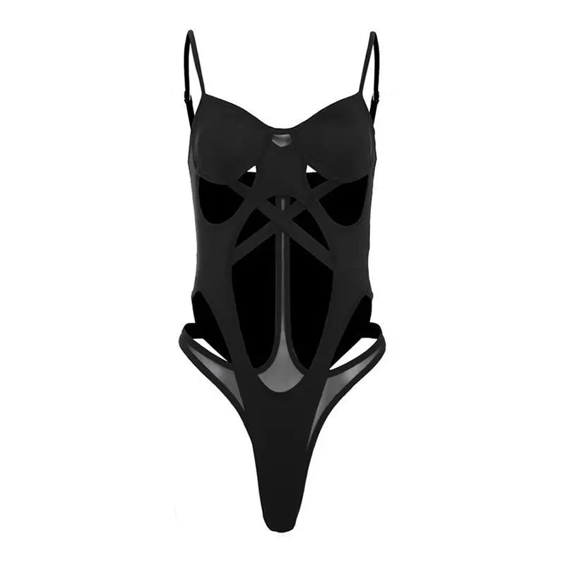Sexy Hollow out Design Slim Fit  Swimsuit Women's Strapl Top Pure Color Svel Commute Sle Summer Thin Poly... - Sun Studio