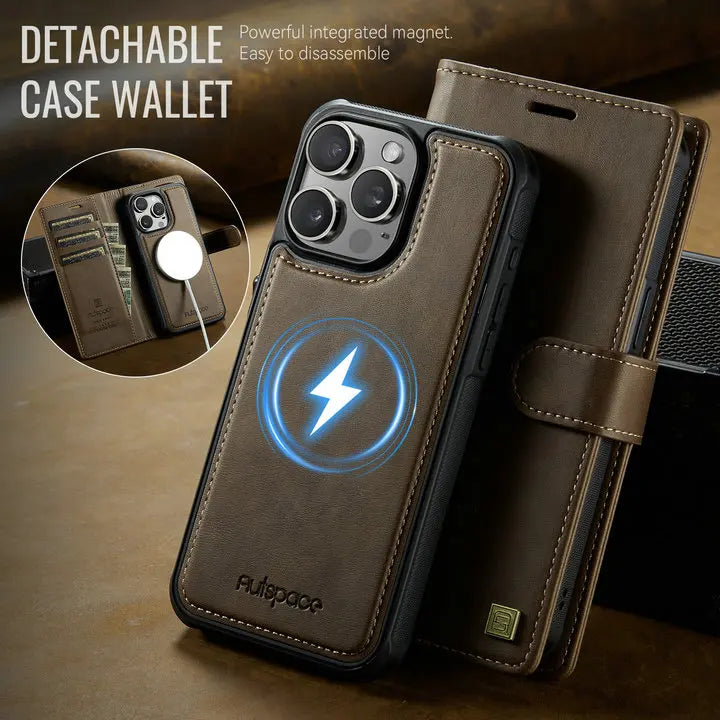 For iPhone 17 Pro 5G 2025 2In1 Detachable Leather Wallet Case For iPhone Air 17 16 15 14 13 12 Pro Max 16 Plus 16E Magnet Cover - Sun Studio