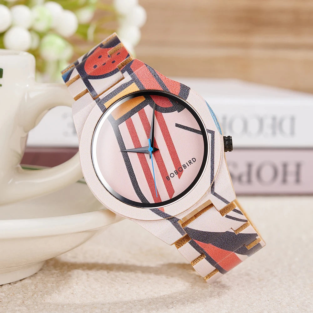 Men's Watches BOBO BIRD Bamboo Quartz Watch Pattern Printing Colorful Wooden Wristwatch 2025 New - Sun Studio