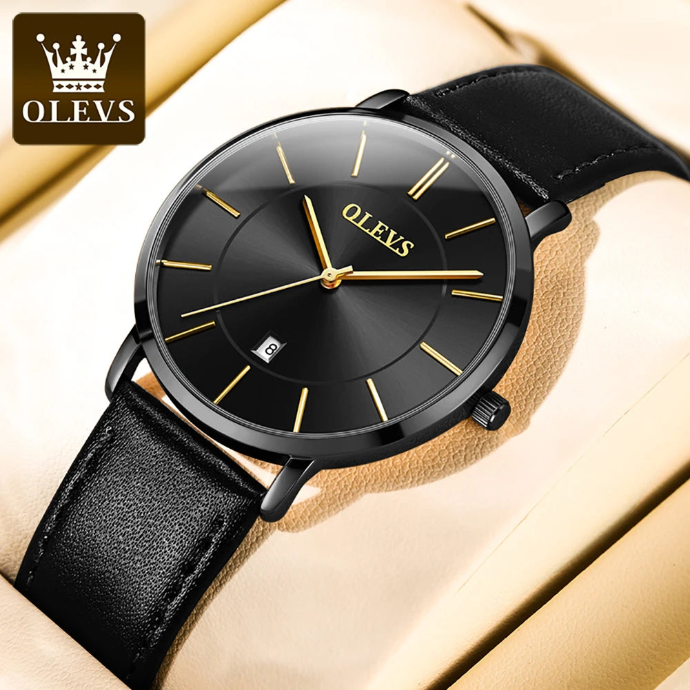 OLEVS 6.5mm Ultra Thin Quartz Watches Mens Top Brand Luxury Leather Waterproof Clock Male Classic Men Business Watch with Date - Sun Studio