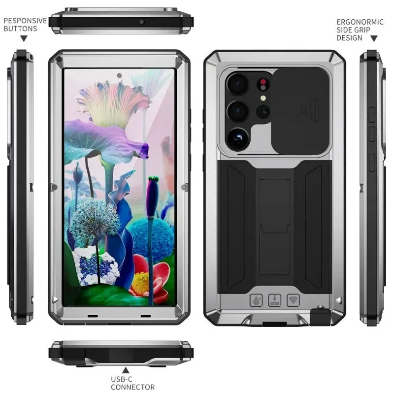 For Samsung S24 Ultra S25 Edge S23 S22 Plus Rugged Armor Aluminum Metal Phone Case Shockproof Cover Screw Bumper Screen Protect - Sun Studio