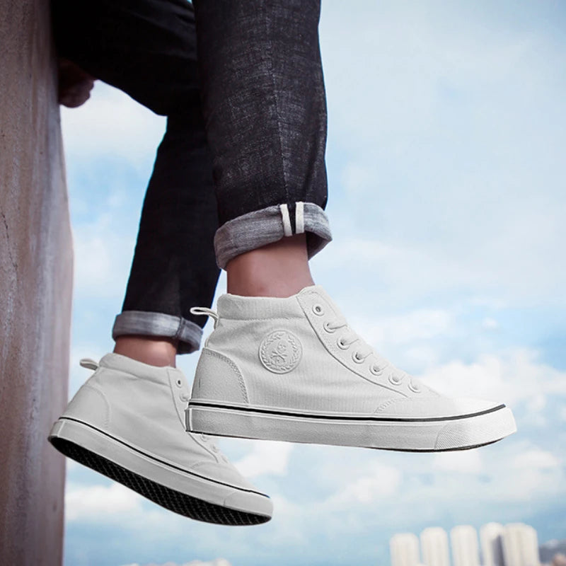 High Top Canvas Shoes Men Shoes Fashion Classics Casual Shoes Solid Color Lace Up Running Shoe High Quality Flat Male Sneakers - Sun Studio