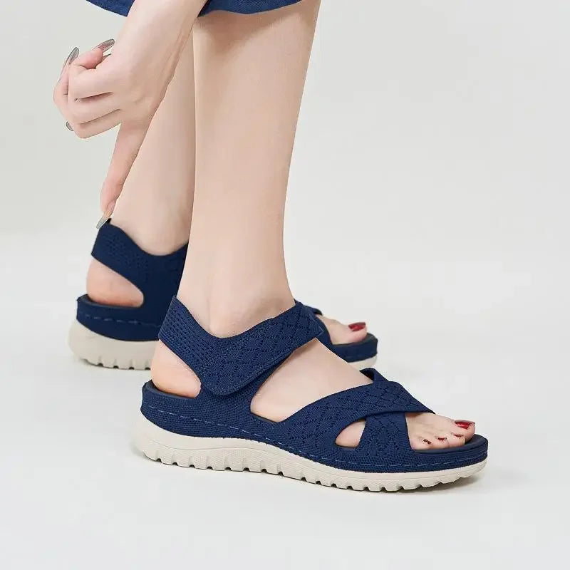 Summer Women Flat Sandals Brand Woman Summer Holiday Shoes Bohemia Style Modern Sandals Pink Blue Big Size 42 DX361 - Sun Studio