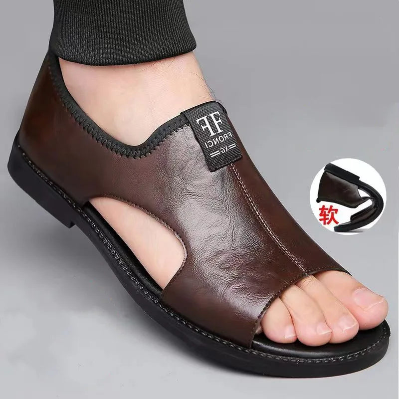 Sandals for Men Brand Casual Shoes Outdoor 2025 New Men's Slippers Comfortable Beach Shoes High Quality Leather Men Flat Sandals - Sun Studio