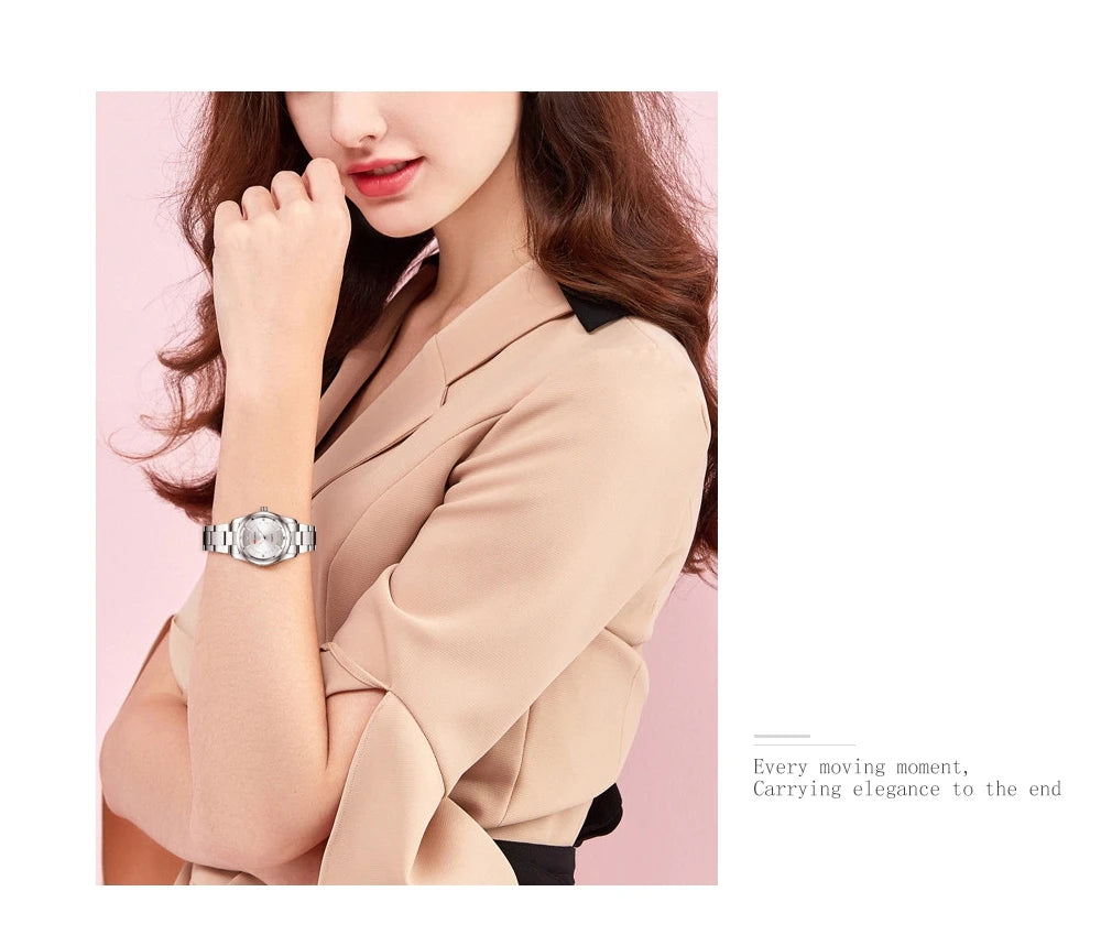 Ladies Dress Watch 29mm Silver Stainless Steel Gorgeous Rhinestone Quartz Clock Suitable Banquet Accessories & Daily Decoration - Sun Studio