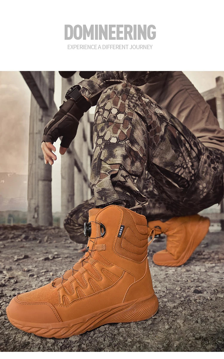 Large Outdoor Training Boots Men's Mountaineering Hiking Boots High Top Rotating Buckle Fashion Camouflage Sports Shoes - Sun Studio