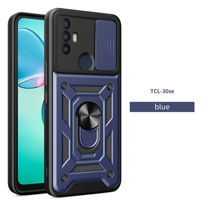 For TCL 30 SE Case Shockproof Armor Slide Lens Protect Coque For TCL 30SE tcl30se 4G Car Magnetic Holder Ring Stand Back Cover - Sun Studio