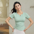 Fitness Yoga Tshirt Women's Short Sleeve Gym T-Shirt Quick Dry Running Training Breathable Slimming Moisture Wicking Sports Tops - Sun Studio
