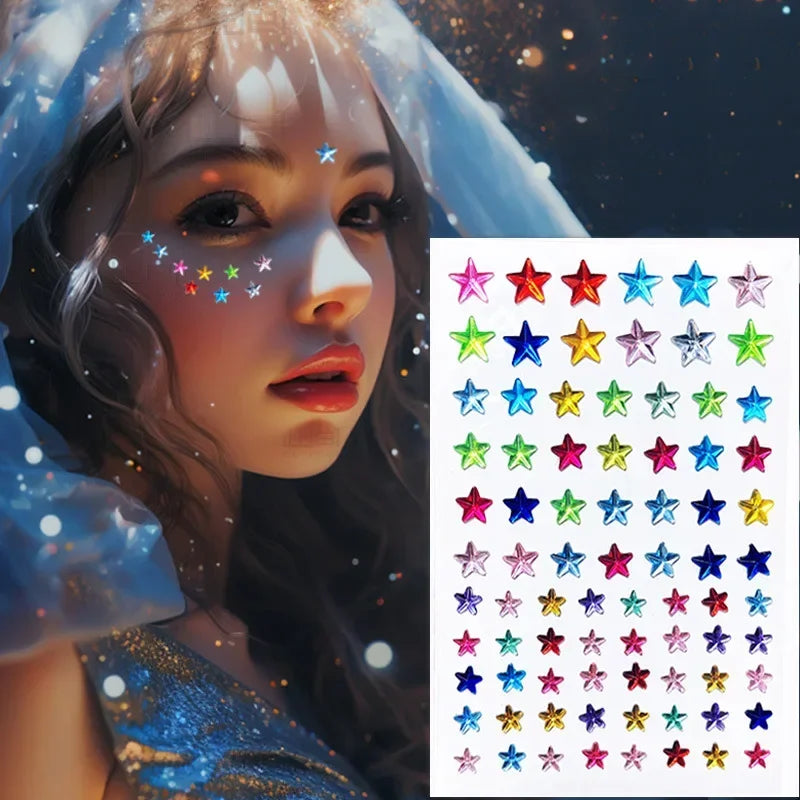 Star Face Makeup Diamond Patch Dazzling Star Festival Modernist Face Stickers Women Girls Colorful Rhinestone Tattoo Eyes Deco - Sun Studio