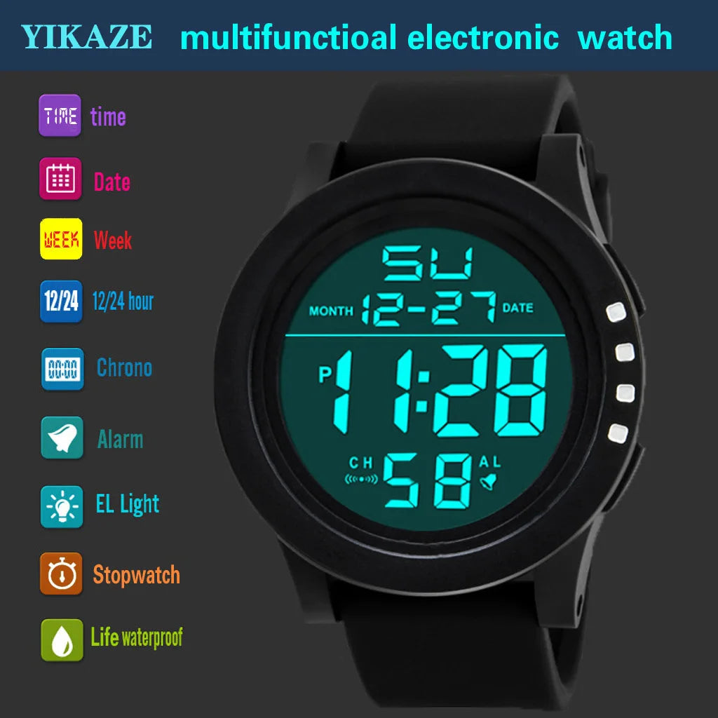 YIKAZE Men's Sports Watch luminous Waterproof Alarm Clock Man Digital Watches Multifunction Military Electronic Wristwatch - Sun Studio