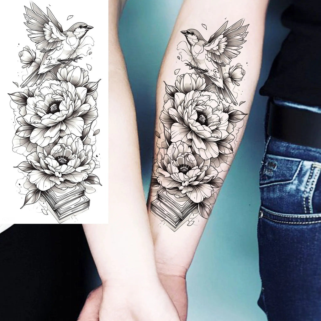 1 Sheet Beautiful Turtle With Flowers Temporary Tattoos Elephant Lion Tatoos Waterproof Realistic Animals Fake Tattoos Stickers - Sun Studio