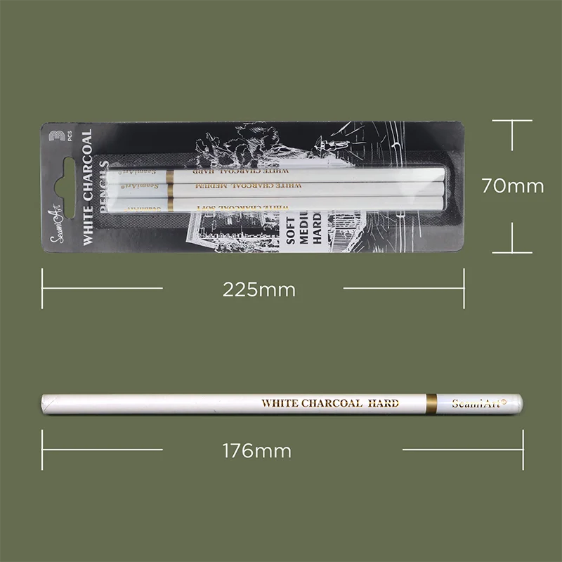 {YY30} 3 Pcs White Sketch Charcoal Pencils For Sketching Painting Drawing - Sun Studio