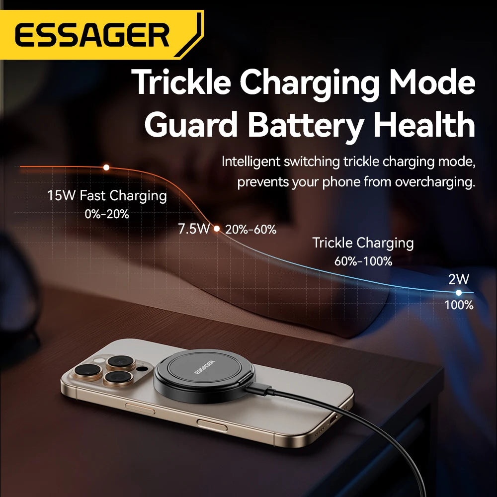 Essager Magnetic Wireless Charger With Holder 15W Fast Charging For iPhone16 15 14 13Pro Max Airpods Mini Wireless Phone Charger - Sun Studio
