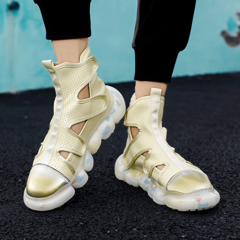 2023 Spring New Men's Casual Shoes Fashion Solid Color Shoes Outdoor Outsoles Breathable Light Comfortable High Top Man Sneakers - Sun Studio