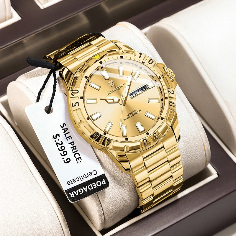 POEDAGAR Luxury Man Watch Waterproof Luminous Date Week Men Watch Casual Male Clock Stainless Steel Sports Men's Quartz Watches - Sun Studio
