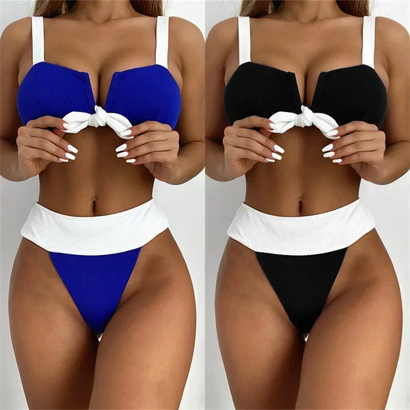 Bikini 2026 Sexy Swimwear Swimsuit Women Push Up Patchwork V-neck Bowknot Bikinis Set Bathing Suit Beach Bikini Banadores Mujer - Sun Studio