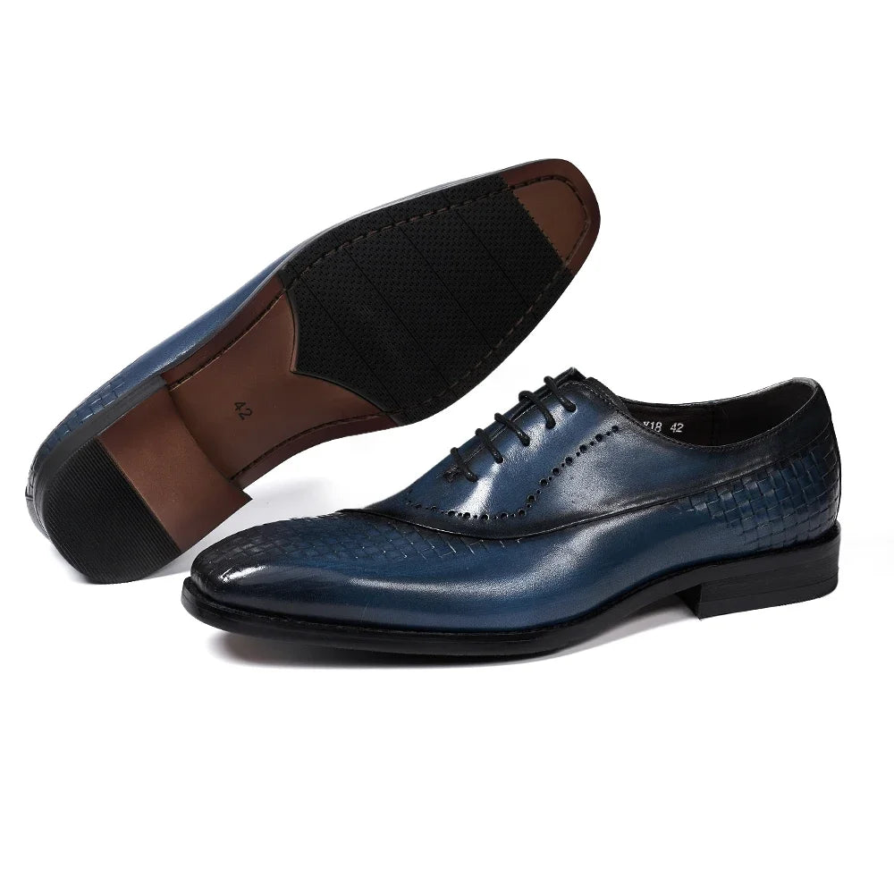 Men's Genuine Leather Oxfords Fashion Pointed Toe Wedding Party Dress Shoes Luxury Lace-Up Office Career Formal - Sun Studio