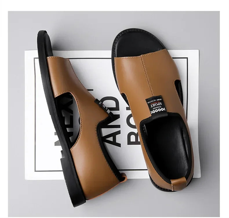 Sandals for Men Brand Casual Shoes Outdoor Fashion Men's Slippers Comfortable Beach Shoes High Quality Leather Man Flat 2025 - Sun Studio