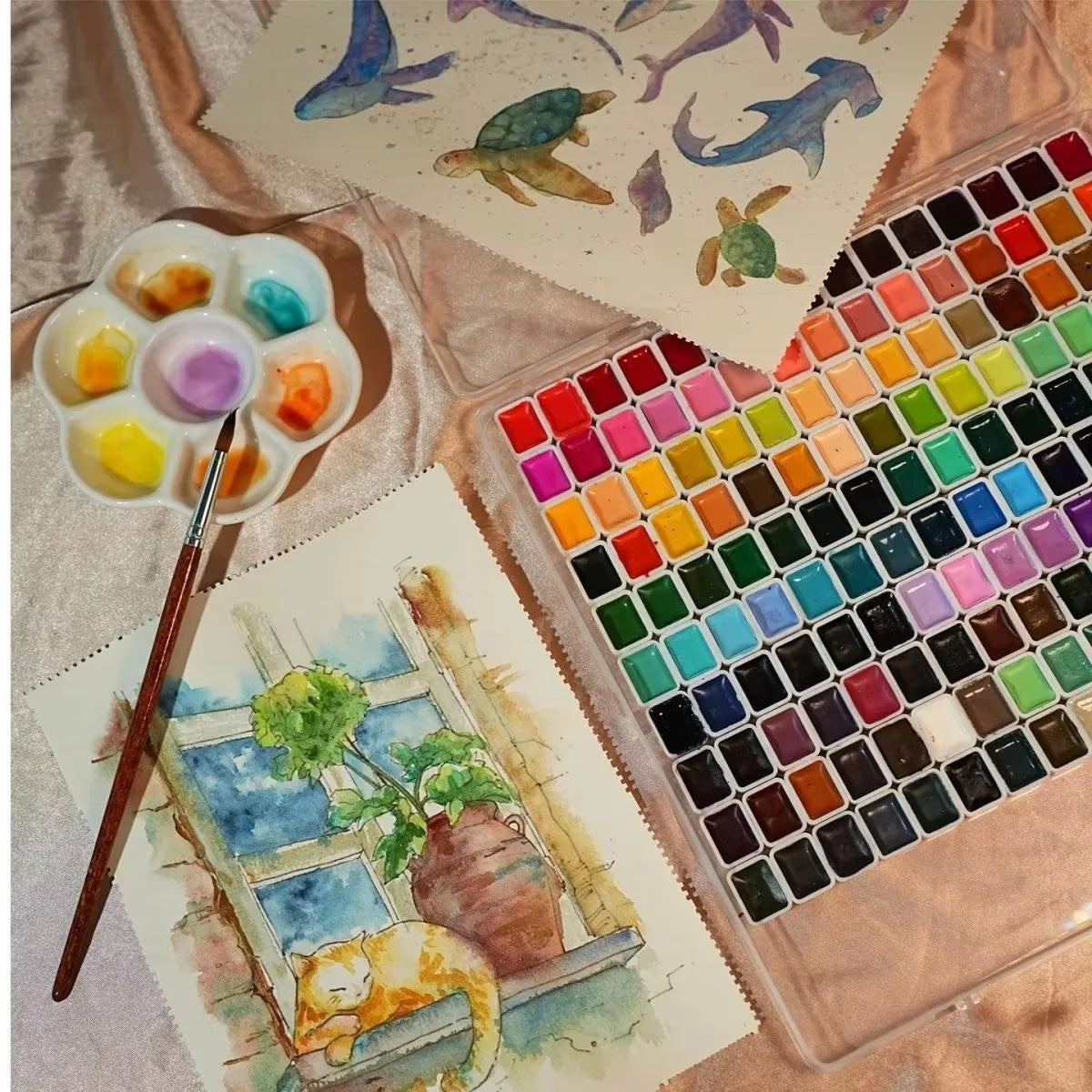 Watercolor Paint Set 98/60Colors, Professional-quality art supplies for artists adult painting aketching, Non-Toxic - Sun Studio