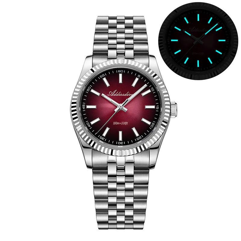 ADDIESDIVE AD2073 Men's Business Watch Sapphire Glass Stainless Steel Quartz Wristwatches Gradient Red Dial Watches Reloj Hombre - Sun Studio