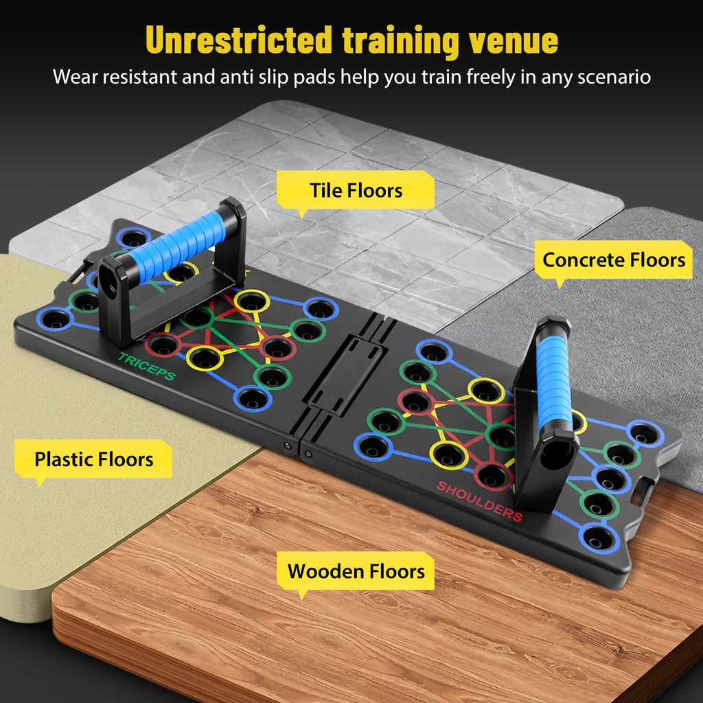 Foldable Push Up Board with Resistance Bands, 24-In-1 Multifunctional Press Up Board for Men Women, for Effectively Exercise - Sun Studio