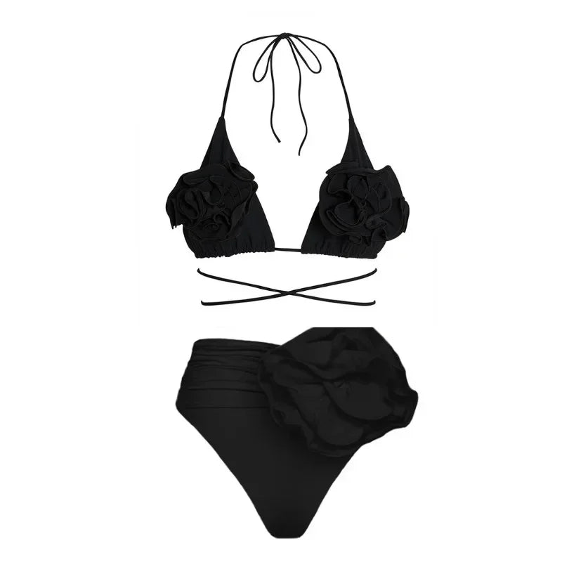 2026 Neu Sexy Weiß 3D Blume Einfarbig Zweiteilig Push Up Bikini Set Luxus Badebekleidung Damen Badeanzug Strandmode Sommer Badeanzug