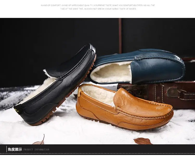 Winterfell Loafers Herren Freizeit Schuhe Baumwolle Leder Dress Schuhe Slip-On Flats Plüsch Herren Mokassins Fleece gefüttert Fahrerschuhe