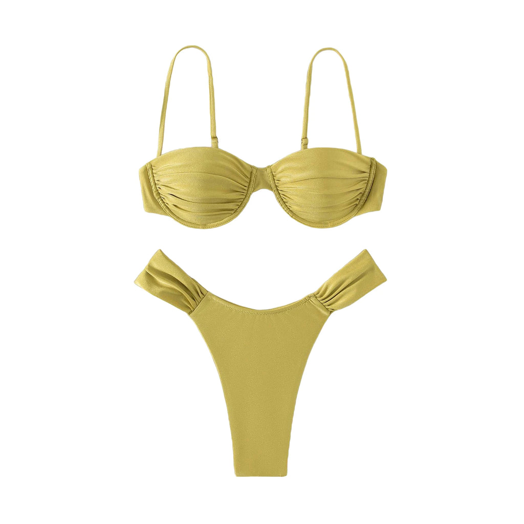 Neuer Hot Sale Sexy Damen Push-Up Gepolsterter BH Bikini Set Falten Badeanzug Badebekleidung Schwimmen Strand Badeanzug Bikini Set