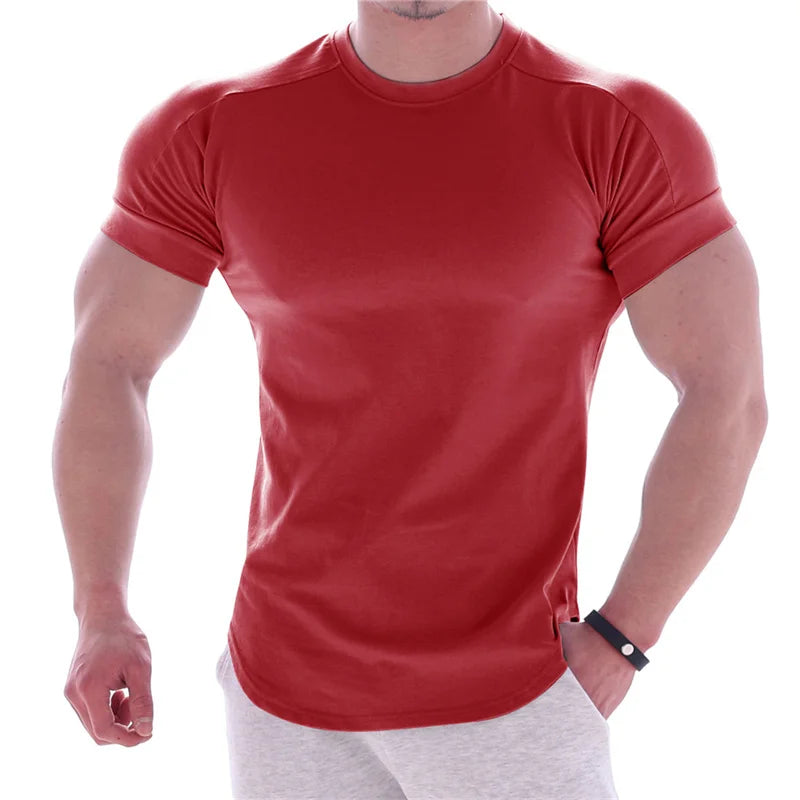 Gym T-shirt Men Short sleeve Cotton T-shirt Casual blank Slim t shirt Male Fitness Bodybuilding Workout Tee Tops Summer clothing - Sun Studio