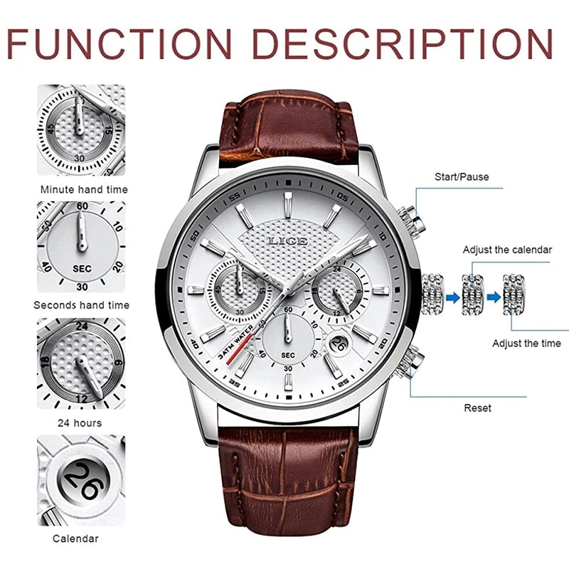 LIGE 2026 Watch Men Fashion Sports Quartz Clocks Mens Watches Top Brand Leather Military Waterproof Date Watch Relogio Masculino - Sun Studio