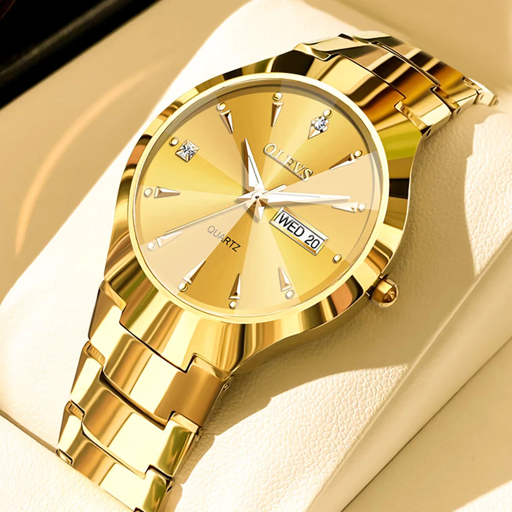 OLEVS Men's Watches Top Brand Luxury Original Quartz Wacth for Man Waterproof Tungsten Steel Case Strap Luminous Date Week Thin - Sun Studio