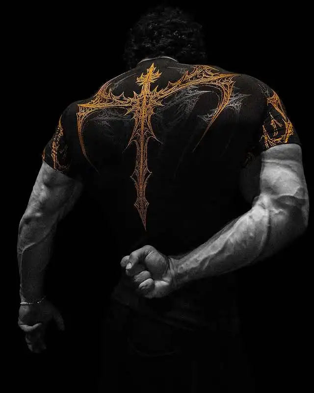 GYM T-shirt Men's Dark Gothic Print Muscle Tee  High Elasticity And Quick Drying Exercise For Bodybuilding Training 2026 Summer - Sun Studio