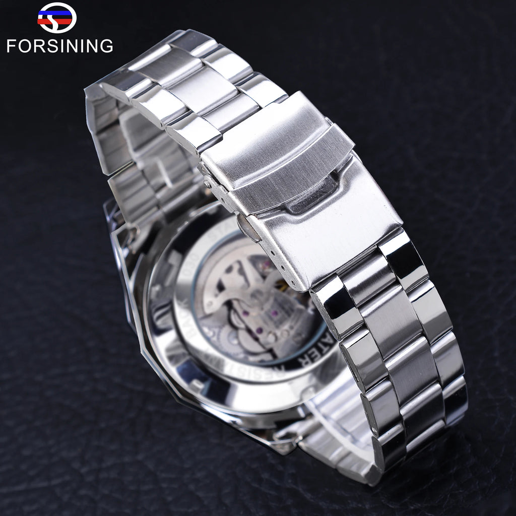 Forsining 2021 Stainless Steel Waterproof Mens Skeleton Watches Top Brand Luxury Transparent Mechanical Sport Male Wrist Watches - Sun Studio