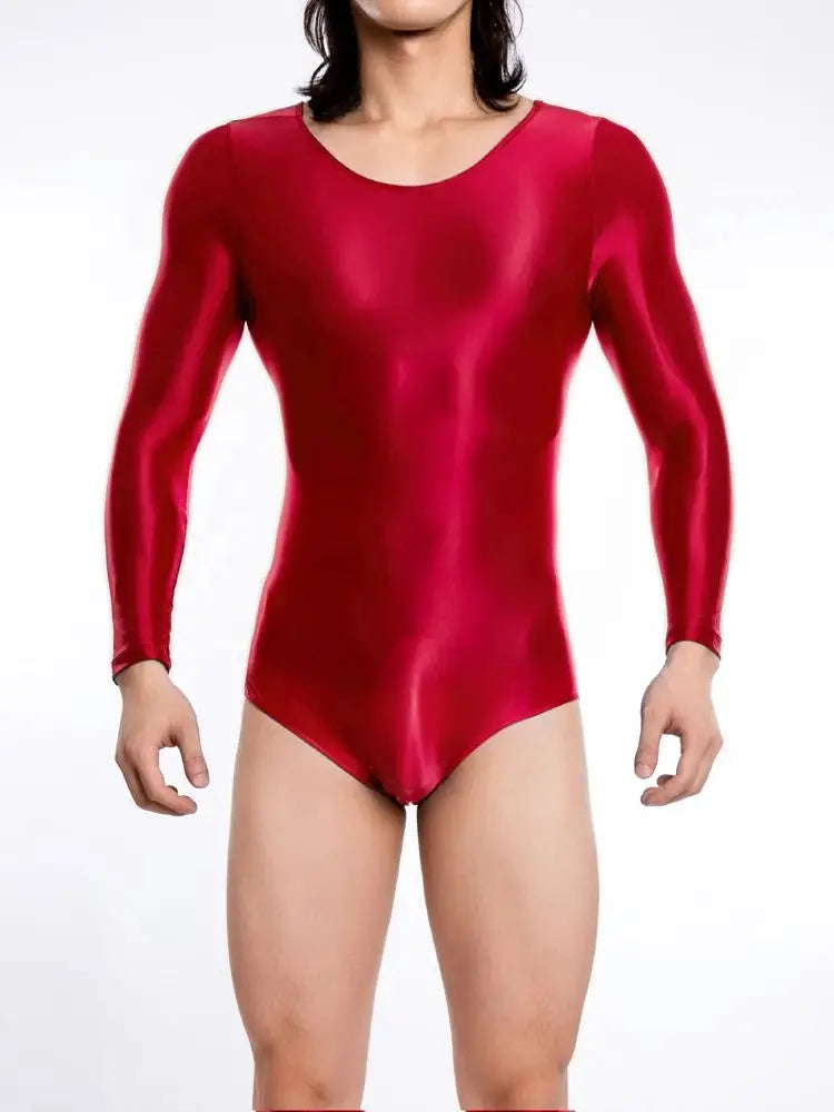 M-XL Unisex Glossy Shiny Long Sleeve Swimsuit Tights Fitness Bodysuit Sexy Body Teddies Swimwear Elastic Yoga Leotard Unitard - Sun Studio