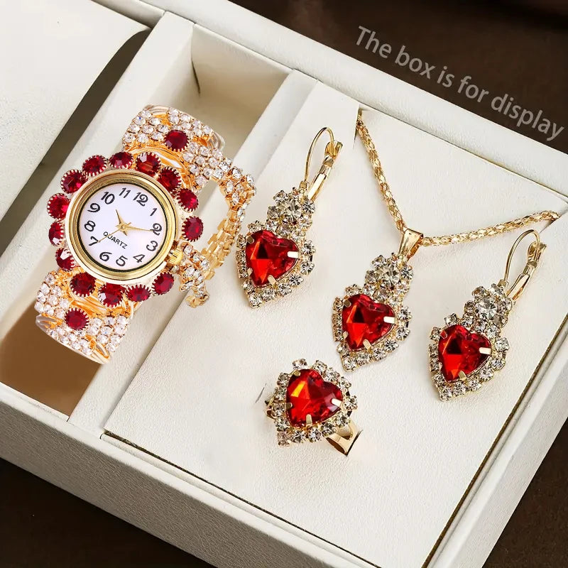 5PCS Luxury Rhinestone Women Watches Jewelry Set Fashion Adjustable Bangle Ladies Quartz Wristwatch Reloj Mujer（Without Box） - Sun Studio