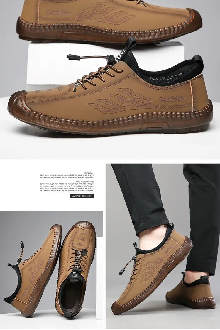 Men's Casual Slip-On Soft Bottom Breathable Beans Shoes Fashionable Spring Autumn Wear Resistant Microfiber Leather Shoes - Sun Studio