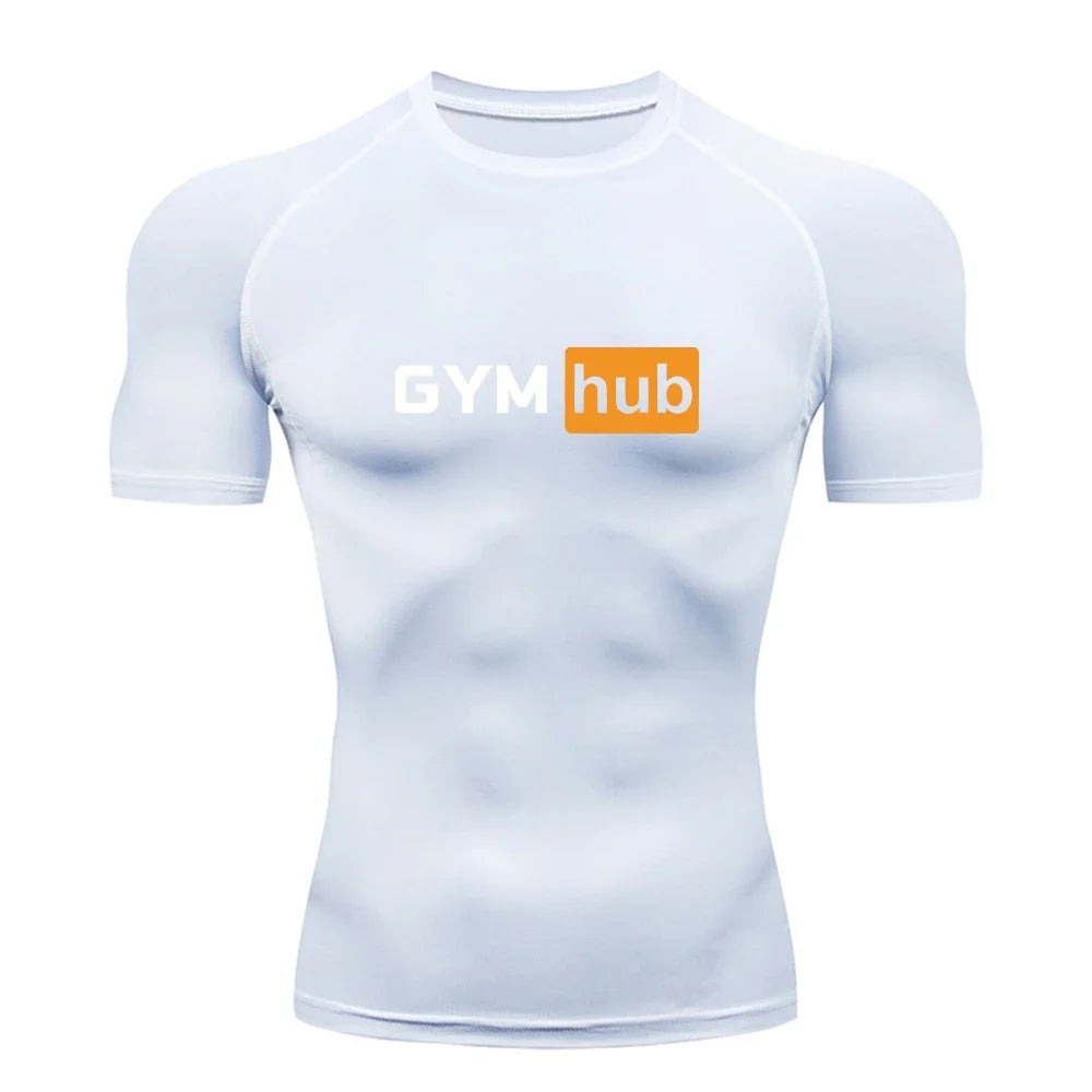 Gym Hub Printed Men's Compression T-Shirt Gym Workout Sport Quick Dry Tight Shirts Outdoor Training Fitness Elasticity Tops Tee - Sun Studio