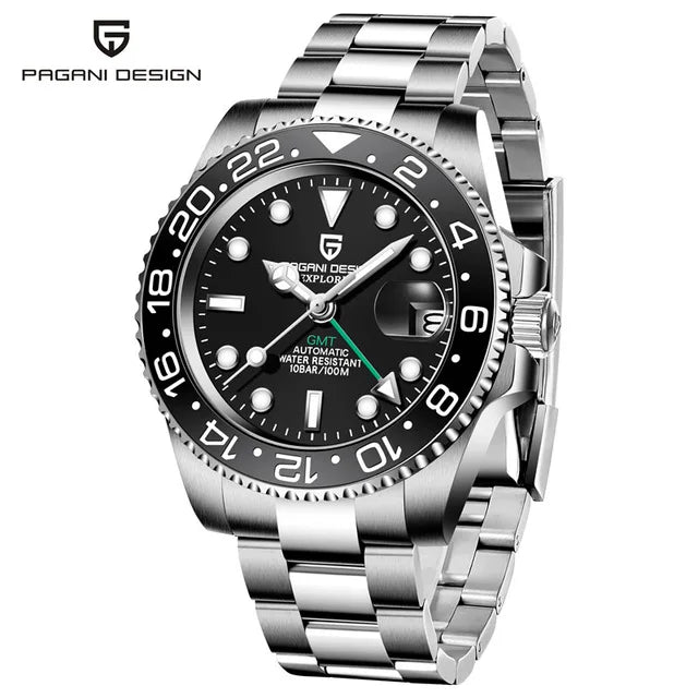 PAGANI DESIGN PD-1662 Luxury GMT Men Mechanical Wristwatch Sapphire Glass Stainless Steel 100M Waterproof Automatic Watches - Sun Studio