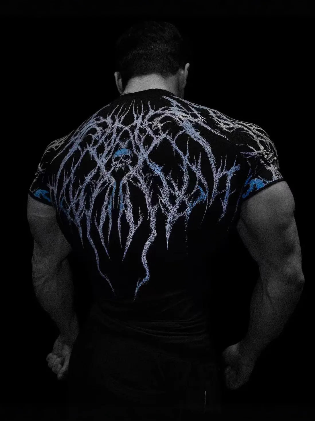 GYM T-shirt Men's Dark Gothic Print Muscle Tee High Elasticity And Quick Drying Exercise For Bodybuilding Training - Sun Studio
